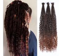 Single Dreadlock Extensions 24 Inch Natural Black to Brown Dreads Set Synthetic Boho Braids Curly Hippie Style Dreads 30 Strands Handmade Dreads(24Inch Boho,1B/30#)