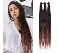 Single Dreadlock Extensions 24 Inch Natural Black to Brown Dreads Set Synthetic Hippie Style Dreads 30 Strands Handmade Dreads(24Inch Straight,1B/30#)
