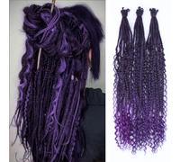 Single Dreadlock Extensions 24 Inch Natural Black to Purple Dreads Set Synthetic Boho Braids Curly Hippie Style Dreads 30 Strands Handmade Dreads(24Inch Boho,1B/Purple#)