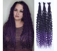 Single Dreadlock Extensions 24 Inch Natural Black to Purple Dreads Set Synthetic Curly Ends Hippie Style Boho Wavy Dreads 30 Strands Handmade Dreads(24Inch Curly,1B/Purple#)