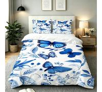 Single Duvet Cover Set Blue White Butterfly, AQ704