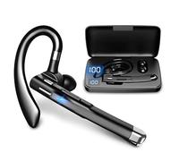 Single EarBluetooth HeadsetV6.1 72H Talk Time Dual Mic with Mute Button for Business, Wireless Hand-Free Bluetooth Earpiece with 500mAh Charging Case for Cell Phone Calls Trucker Driver Laptop