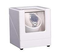 Single Watch Winder Box for Automatic Watch Soft Flexible Watch Pillows Piano Paint Finish Dual Power Supply Quiet Motor (White)