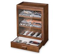 Singlispark Espositore per 25 coltelli, grande custodia in legno da collezione, custodia verticale per coltelli con pannello trasparente in acrilico per regali da uomo (noce)