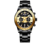singmay Orologio meccanico automatico da uomo, multifunzione, con lunetta e quadrante dorati, cinturino in acciaio inox, vetro zaffiro, lancette luminose, resistente all'acqua fino a 30 m, Golda
