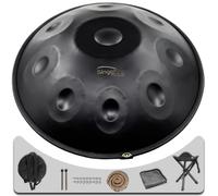 "SINGOFIRE" - Tamburo manuale a 9 note, per adulti, 55,9 cm, 440 Hz, D minore, Kurd, strumento handpan con custodia morbida, 2 mazzuole, supporto per handpan e panno antipolvere (nero)