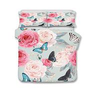 Singolo 135x200cm 1 Persona Set Biancheria da Letto con Federa, Ragazza Ragazzo Rosa Farfalla Rosa Dormitorio Hotel Copripiumino Poliestere Primavera Estate (multicolore 4)