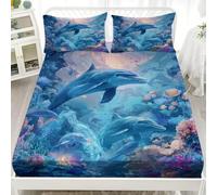 Singolo 3D Microfibra Lenzuolo con angoli 120x200 cm Creature Sottomarine Fantastiche Per materassi fino a 30 cm di altezza Blu Morbido Senza Pieghe e Traspirante Set Di Biancheria Da Letto