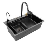 Singolo Bowl - Lavello da incasso, 75 x 45 x 21 cm, set di 3 modalità di uscita dell'acqua, in acciaio inox, colore: grigio