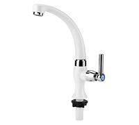 Singolo Rubinetto Acqua Fredda, 1/4 di Rotazione Monocomando Controllo Rubinetto in Plastica, per Lavello Bagno Bacino Accessori Collegamento G1/2, Bianco