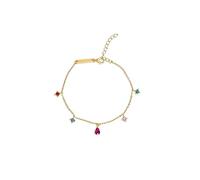 SINGULARU - Bracciale Cascade Colors. Argento Sterling 925 con Placcatura Oro 18Kt. Catena con Pendenti in Zirconi Colorati. Taglia Unica con Estensione. Gioielli da Donna
