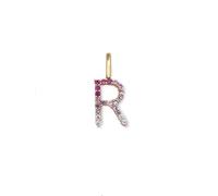 SINGULARU - Charm Letter Spark Sakura. Iniziale in Argento Sterling con Finitura Placcata Oro 18Kt e Zirconi. Gioielli da Donna. Lettera R