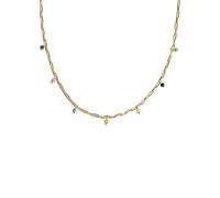 SINGULARU - Collana Chic Colors. Catena in Argento Sterling 925 con Finitura Placcata Oro 18 Kt e Pietre Naturali Pendenti. Taglia Unica. Gioielli da Donna
