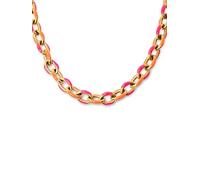 SINGULARU - Collana Link Tropical. Acciaio con Finitura Placcata Oro 18Kt e Dettagli in Smalto Rosa e Arancione. Catena di 40 cm + 5 cm. Gioielli da Donna