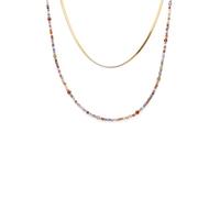 SINGULARU - Collana Doble Crystals Lisse. Acciaio con Placcatura in oro 18 kt e Cristalli. Gioielli da donna.
