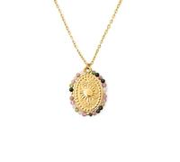 SINGULARU - Collana Medallion Stones Sun. Acciaio con Placcatura Oro 18Kt. Medaglione su Catena Regolabile in Lunghezza. Gioielli da Donna
