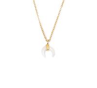 SINGULARU - Collana Mini Moonset. Acciaio con Placcatura Oro 18Kt. Catena con Pendente Mezza Luna in Madreperla. Lunghezza 45 cm. Gioielli da Donna