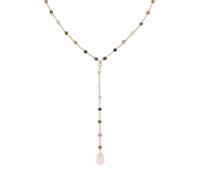 SINGULARU - Collana Y Turmalina Stones. Acciaio con Finitura in Bagno d'Oro 18 Kt. Catena con Pietre Naturali e Motivo Ciondolo. Lunghezza 40 cm + 5 cm. Gioielli per Donna