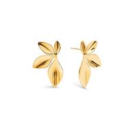 SINGULARU - Orecchini Camila. Acciaio con Finitura in Bagno d'Oro 18Kt. Motivo Fiore e Chiusura in Silicone Placcato in Oro 18Kt. Gioielli per Donna