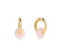 SINGULARU - Orecchini Cerchio Carmen True Pink. Argento Sterling con Placcatura Oro 18Kt e Pietra Naturale. Chiusura Congo. Gioielli da Donna