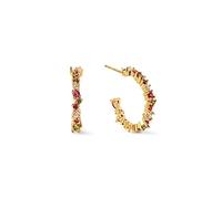 SINGULARU - Orecchini Cerchio Estellar Colors. Argento Sterling con Placcatura Oro 18Kt e Zirconi. Chiusura a Pressione. Gioielli da Donna