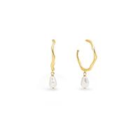 SINGULARU - Orecchini Cerchio Menorca Pearl. Ottone con Placcatura Oro 18Kt e Perle Coltivate. Chiusura a Pressione. Gioielli da Donna