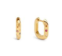 SINGULARU - Orecchini Cerchio Starla. Ottone con Placcatura Oro 18Kt. Cerchi Rettangolari con Zirconi Colorati. Chiusura Click. Gioielli da Donna