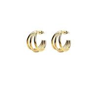 SINGULARU - Orecchini Cerchio Triple. Ottone con Placcatura Oro 18Kt. Chiusura a Pressione. Gioielli da Donna