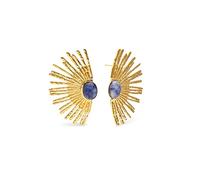 SINGULARU - Orecchini Sunbeam Blu. Acciaio con Placcatura in oro 18 kt e Pietra naturale. Gioielli da donna.