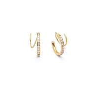 SINGULARU - Orecchini Swirl. Acciaio con Placcatura Oro 18Kt con Zirconi. Chiusura a Gancio. Gioielli da Donna
