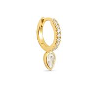SINGULARU - Orecchino Singolo Cerchio Cleo Gota. Ottone con Finitura in Oro 18Kt e Motivo con Zirconi. Gioielli per Donna