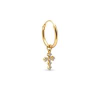 SINGULARU - Orecchino Singolo Cerchio Croce. Argento Sterling con Placcatura in Oro 18 Kt e Zircone. Gioielli da Donna