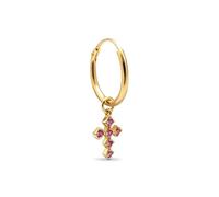 SINGULARU - Orecchino Singolo Cerchio Croce Rosa. Argento Sterling con Placcatura in Oro 18 Kt e Zircone. Gioielli da Donna