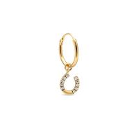SINGULARU - Orecchino Singolo Cerchio Ferro di Cavallo. Argento Sterling con Placcatura in Oro 18 Kt e Zirconia. Gioielli da Donna