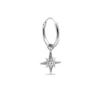 SINGULARU - Orecchino Singolo Cerchio Stella Polare. Argento Sterling con Placcatura in Rodio e Zircone. Gioielli da Donna