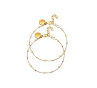 SINGULARU - Pack 2 Braccialetti Amicizia. Acciaio con Placcatura Oro 18Kt. Dettagli Rosa e Arancio. Lunghezza 16 cm + 3 cm Estensione. Gioielli da Donna