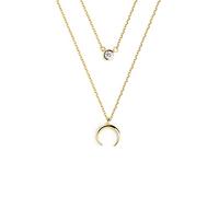 SINGULARU - Pack 2 Collane Diamond + Mini Moonset. Pendente in Argento Sterling 925 con Mezza Luna e Zirconi. Collana Taglia Unica. Finitura Placcata Oro 18Kt. Gioielli da Donna