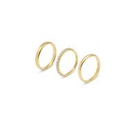 SINGULARU - Pack 3 Anelli Choices. Ottone con Finitura Placcata Oro 18 Kt Lucida e Zirconi. Combinabili. Taglia 12