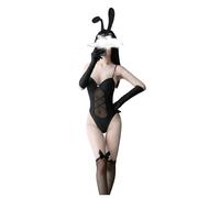 SINGUYUN Costume da coniglietto sexy da donna, costume da coniglietto intero, per cosplay anime, abbigliamento per feste, 8068 nero, taglia unica