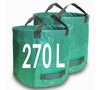 Singwow 2 sacchetti per rifiuti da giardino, 270 l, resistenti, riutilizzabili, con manici, ideali per raccogliere rifiuti da cortile, erba e foglie (270 l)