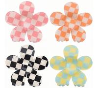 SINIDE Fermagli per capelli a scacchi, a forma di fiore, multicolore, brillanti, per donne e donne, antiscivolo, in acrilico, accessori per capelli sottili e spessi (confezione da 4)