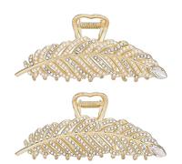Sinide - Fermagli per capelli con perle di strass, confezione da 2 pezzi, grandi a forma di foglia di cristallo, in metallo dorato, per capelli ricci sottili, spessi e lisci, antiscivolo, accessori per capelli forti, per donne, donne, ragazze