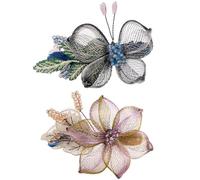 Sinide Fermagli per capelli da donna, in filo di rame, con farfalla, per matrimonio, con fiore e cristalli, accessori per capelli per donne e donne (confezione da 2)