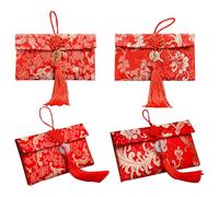 Sinirttou 4pcs Seta Rosse Buste Fortunate Sacchetto Cinese Hongbao, Le buste rosse di Capodanno cinese possono contenere 100 fogli, busta di ricamo con nodo per Capodanno