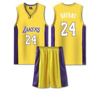 sinirttou Completo Basket Bambino Numero 24, Maglia da Basket e Pantaloncini, Completo Pallacanestro para Niño y Niña Giallo XL,Taglia: 28 (Altezza: 150-160 CM)