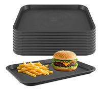 SINJEUN 10 vassoi fast food, 35 x 27 x 2,3 cm, nero rettangolare, in plastica per ristorante, cucina