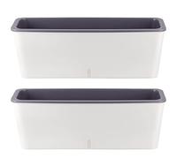 SINJEUN 2 Pack Rectangular Self Watering Planter 17 x 6 Inch, Rectangular Self Watering Flower Plant Pots with Drainage Holes, Garden Window Sill Planters Flower Pot for Indoor Outdoor Use