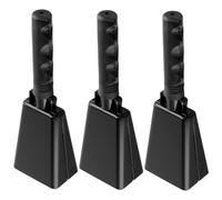 SINJEUN 3 Campanacci da Mucca in Ferro Nero, 7,5 x 5 x 23 cm, Campane con Manico per Sport, Feste, Fattoria e Ranch