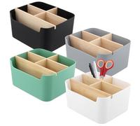 SINJEUN 4 Organizer da Scrivania colori, 5 scomparti rimovibile, portapenne, per casa, ufficio, 18,2 x 14,6 x 9,3 cm, nero, bianco, grigio, verde