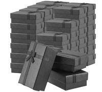 SINJEUN 48 scatole regalo nere per gioielli, 8 x 5 x 3 cm, scatole rettangolari per gioielli con coperchio e fiocco per riporre bracciali, anelli, orecchini, collane